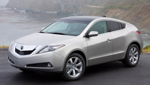 Acura, zdx, 2009, серебристый металлик, вид сбоку, стиль, автомобили, туман, горы, море, мост