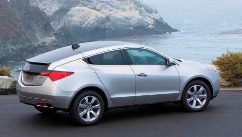 Acura, zdx, 2009, серебристый металлик, вид сбоку, стиль, автомобили, море, скалы