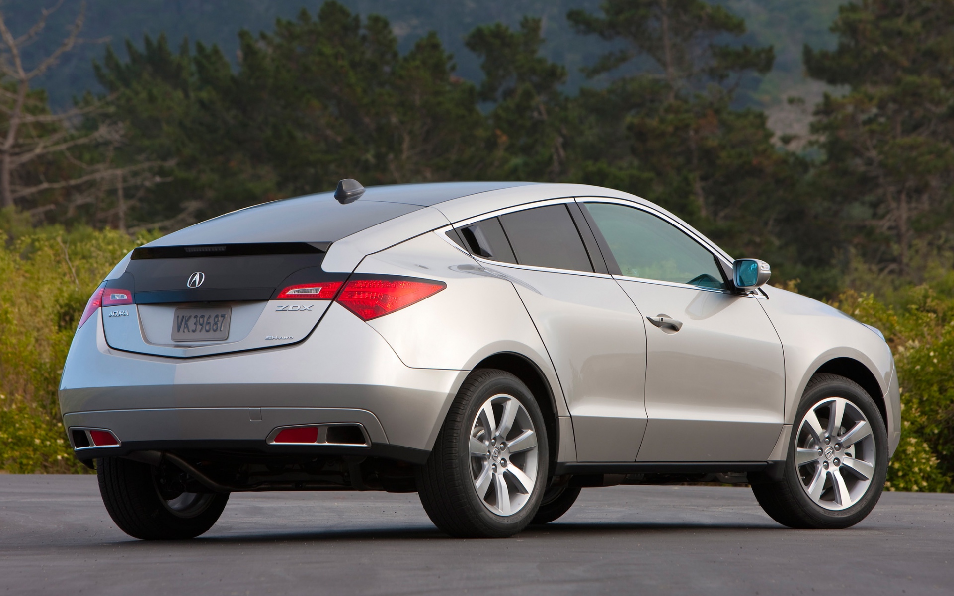 Картинки Acura, zdx, 2009, серебристый металлик, вид сбоку, стиль, автомобили, дерево, трава, асфальт фото и обои на рабочий стол