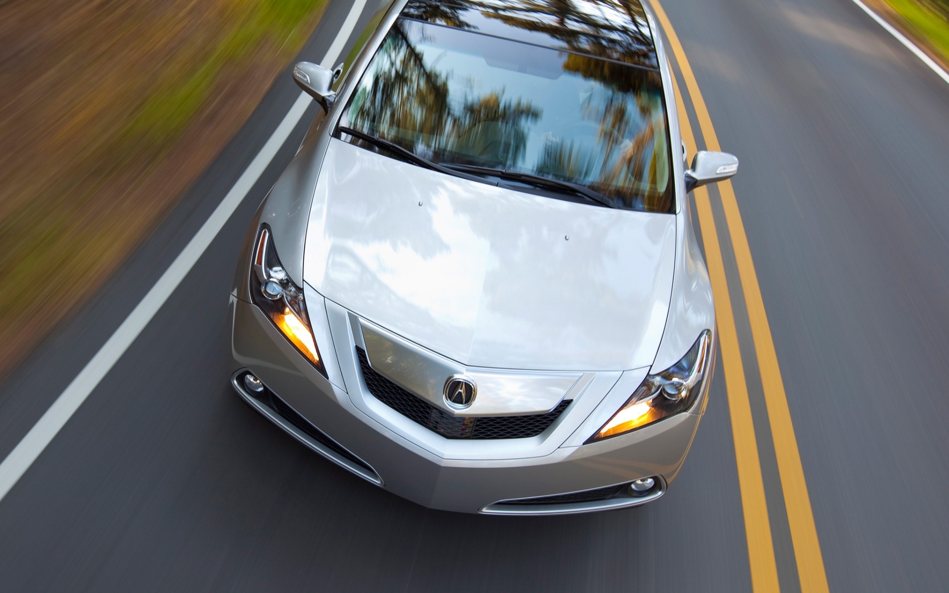 Картинки Acura, zdx, 2009, металлическое серебро, вид сверху, стиль, автомобили, скорость, трава, асфальт фото и обои на рабочий стол