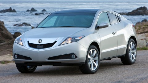 Acura, zdx, 2009, серебристый металлик, вид спереди, стиль, автомобили, море, скалы, асфальт