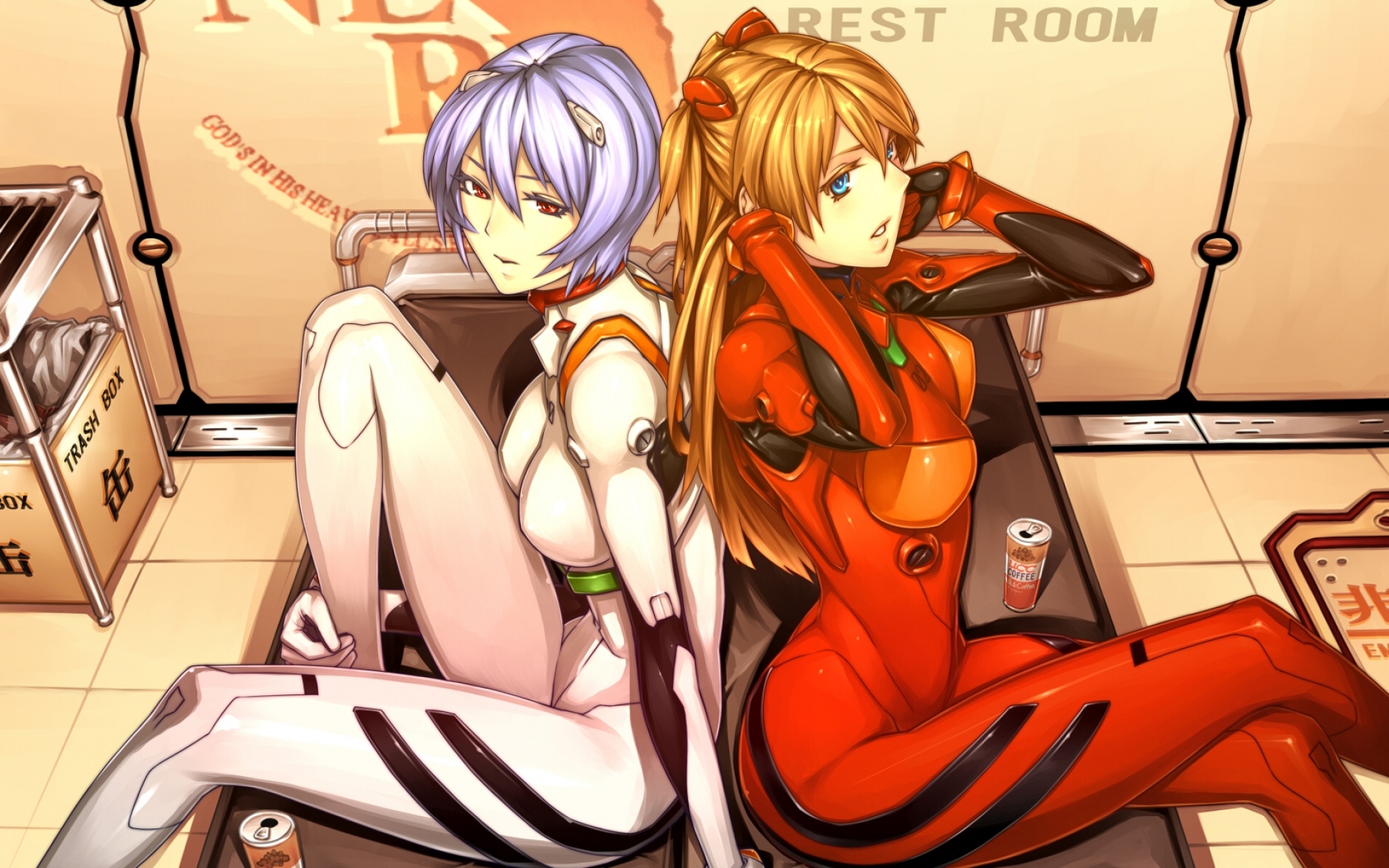 Картинки Аниме, neon genesis evangelion rei, девушки, коробки, фон фото и обои на рабочий стол