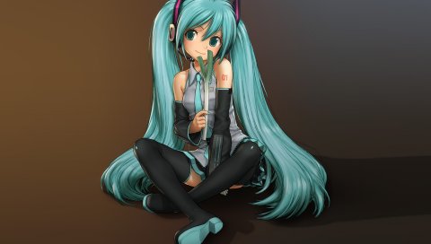 Девушка, hatsune miku, милая, улыбка, поза