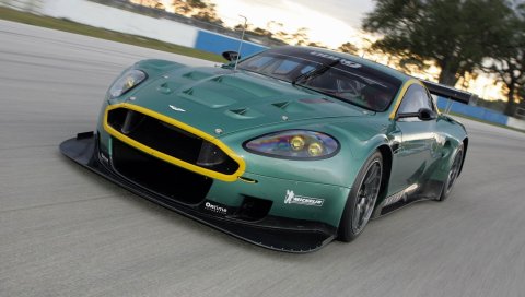 Aston martin, dbr9, 2005, зеленый, вид спереди, стиль, автомобили, спорт, скорость, деревья