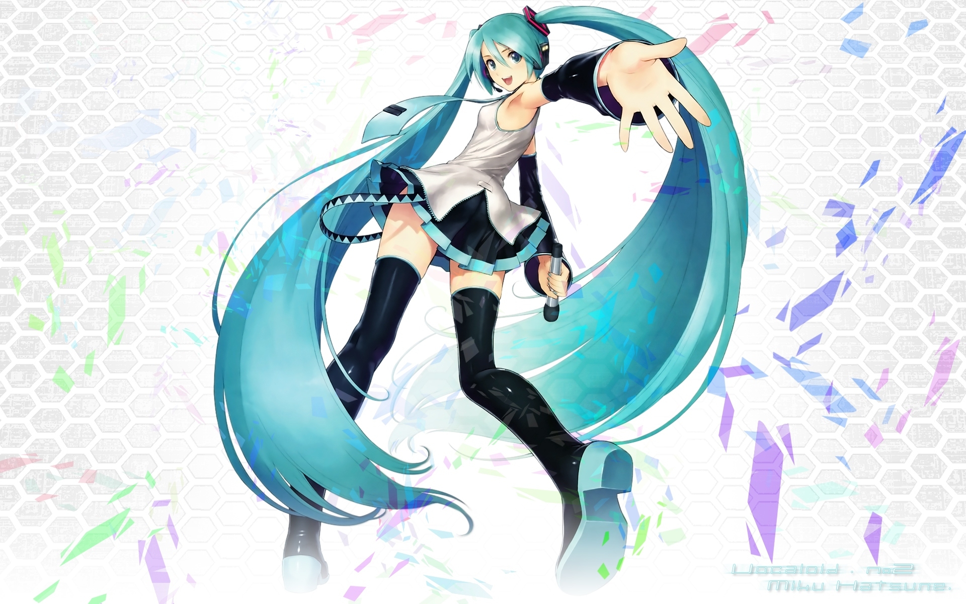Картинки Девушка, hatsune miku, микрофон, радость, поза фото и обои на рабочий стол