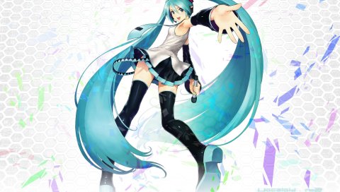 Девушка, hatsune miku, микрофон, радость, поза