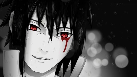 Парень, hd Наруто shippuden, брюнетка, улыбка, глаза, красный