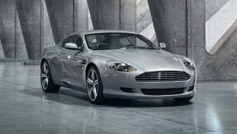 Aston martin, db9, 2008, серый металлик, вид спереди, стиль, автомобили, отражение
