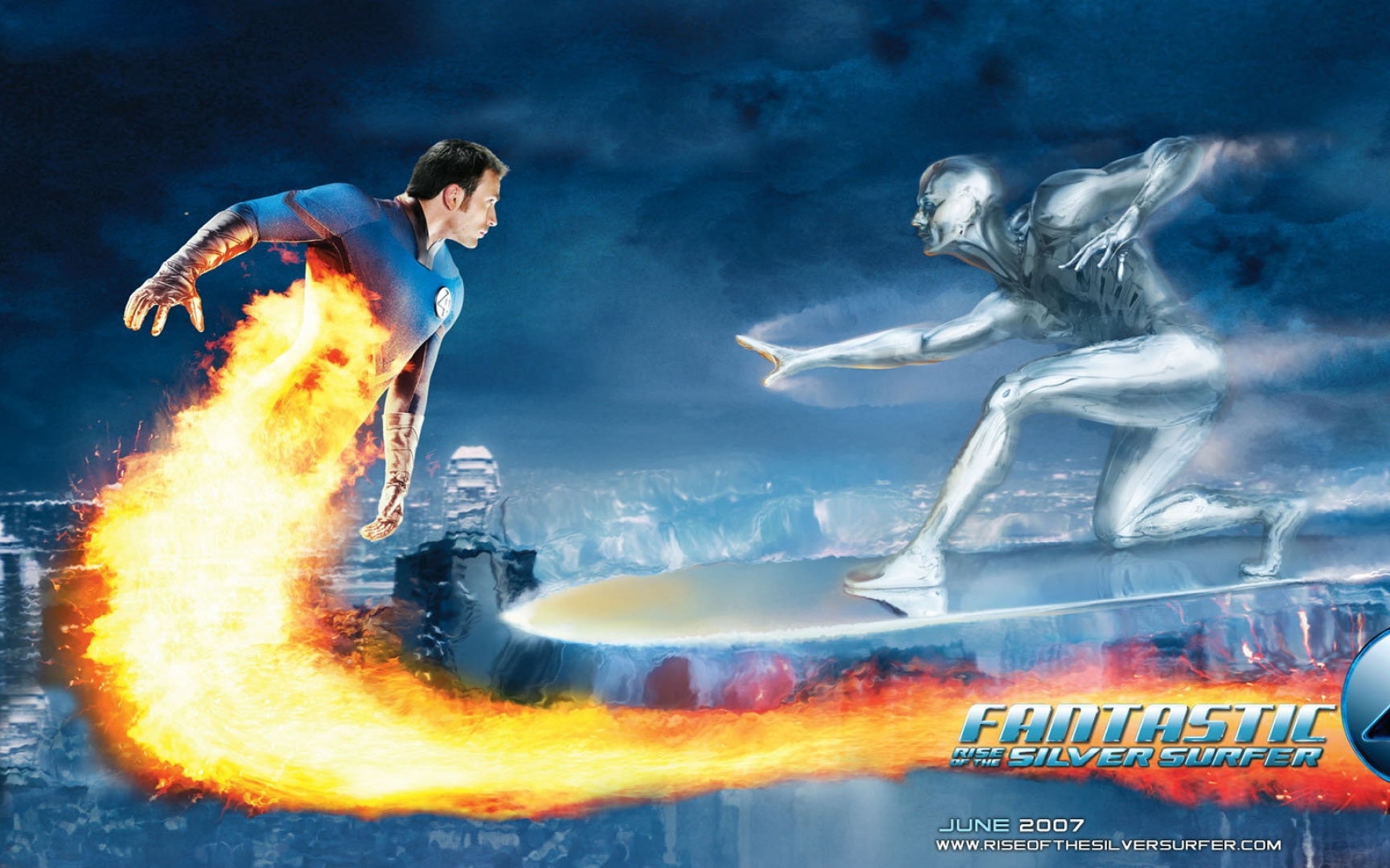 Картинки Фантастический 4, рост серебряного серфера, Крис Эванс, человеческий факел, шторм джонни, серебряный серфер фото и обои на рабочий стол