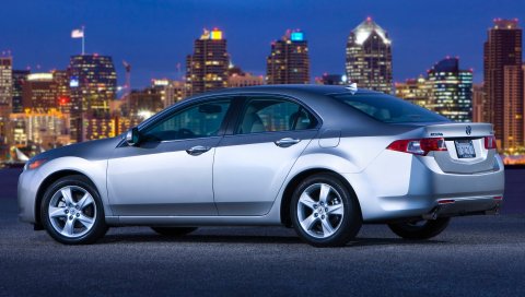 Acura, tsx, 2008, серебристый металлик, вид сбоку, стиль, автомобили, небо, город, фары, асфальт