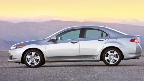 Acura, tsx, 2008, серебристый металлик, вид сбоку, стиль, автомобили, горы, закат