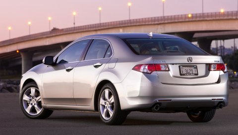Acura, tsx, 2008, серебристый металлик, вид сбоку, стиль, автомобили, мосты, огни, асфальт