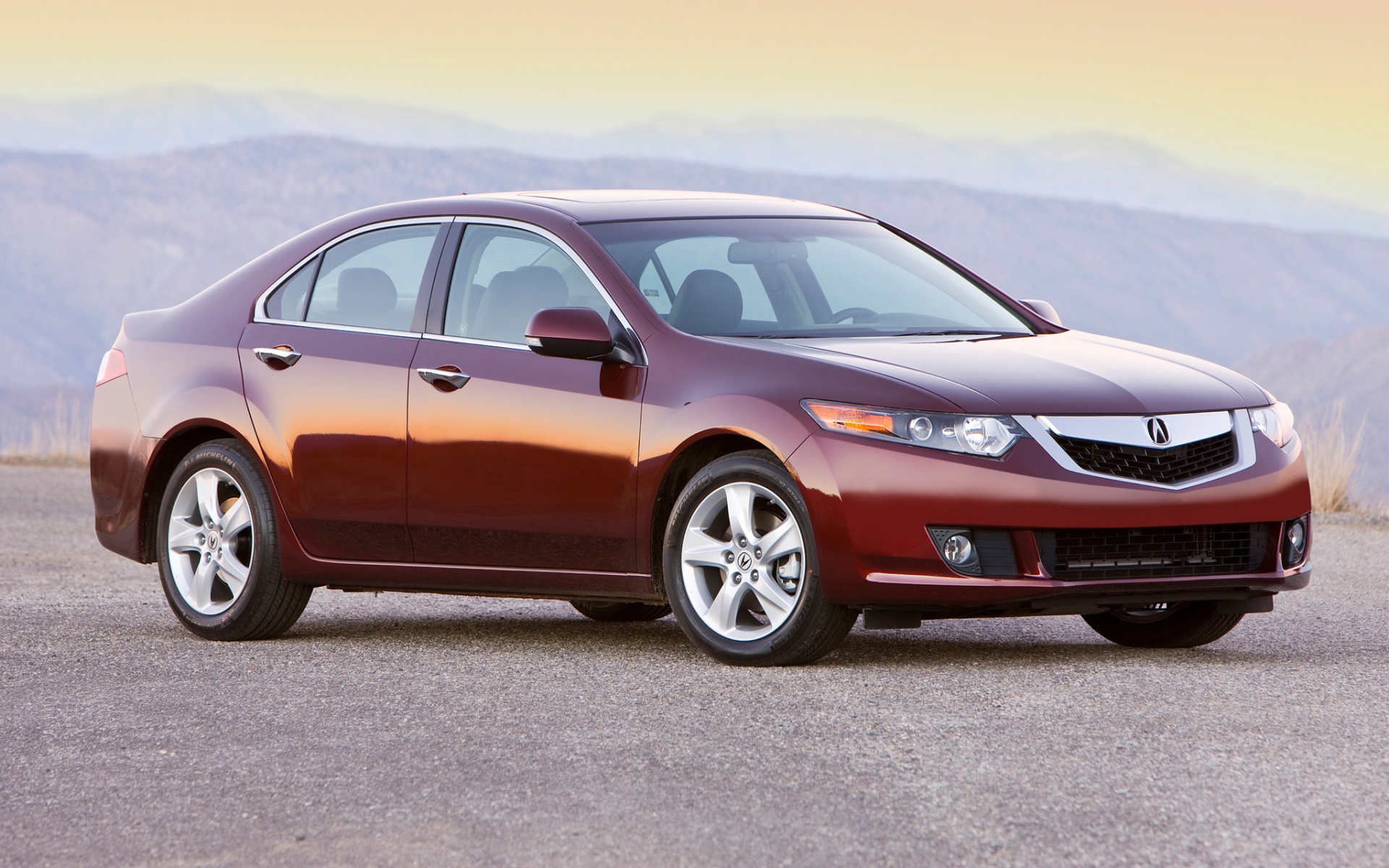 Картинки Acura, tsx, 2008, красный, вид сбоку, стиль, автомобили, горы, асфальт фото и обои на рабочий стол