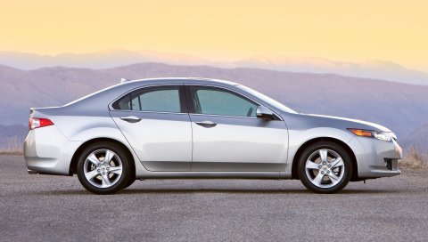 Acura, tsx, 2008, серебристый металлик, вид сбоку, стиль, автомобили, закат, горы, асфальт