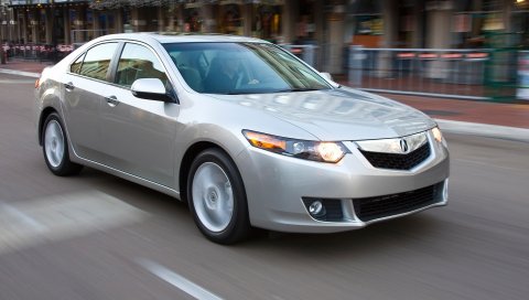 Acura, tsx, 2008, серебристый металлик, вид сбоку, стиль, автомобили, скорость, улица, здание, асфальт