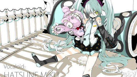 Девушка, hatsune miku, недовольство, поза, фон