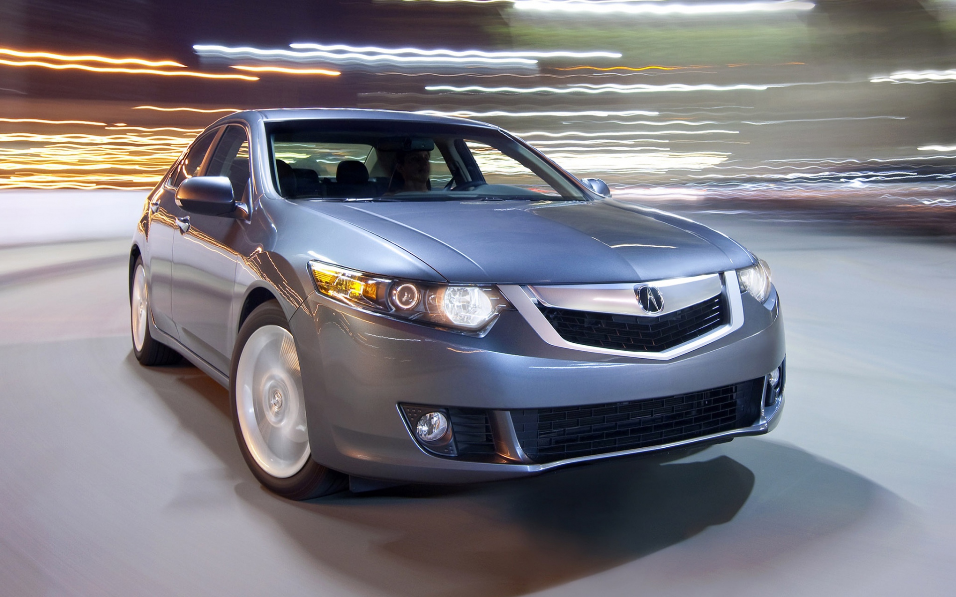 Картинки Acura, tsx, v6, 2009, серый металлик, вид спереди, стиль, автомобили, скорость, огни, асфальт фото и обои на рабочий стол