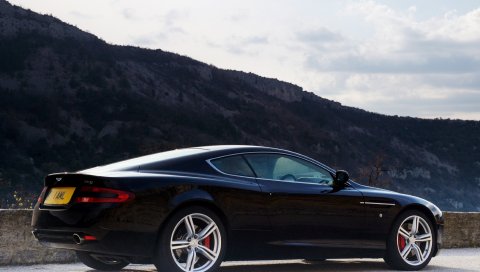 Aston martin, db9, 2006, черный, вид сбоку, стиль, автомобили, спорт, природа, небо, горы, деревья