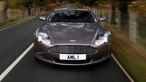 Aston martin, db9, 2004, серый, вид спереди, стиль, автомобили, скорость, природа, деревья, трава