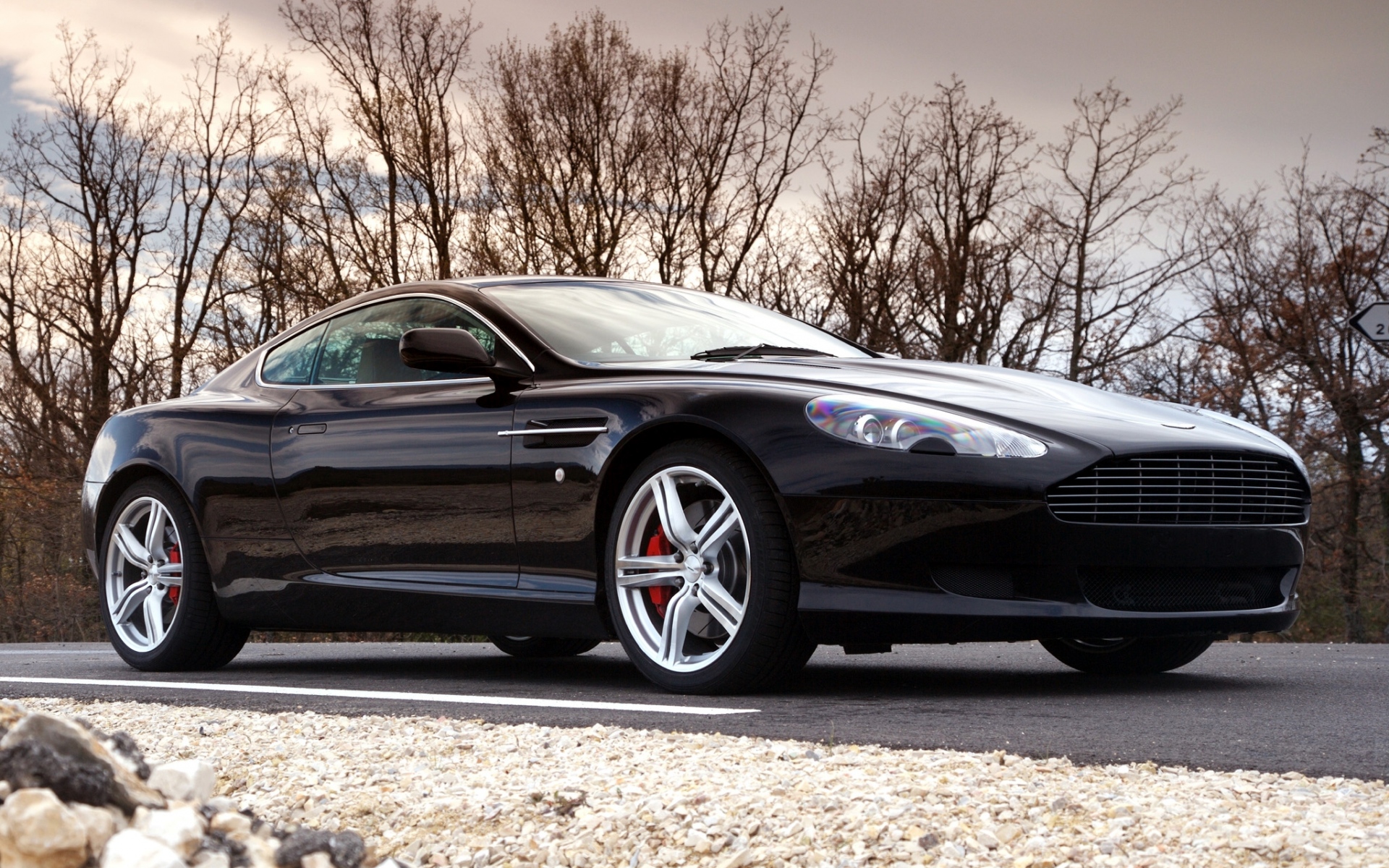 Картинки Aston martin, db9, 2006, черный, вид сбоку, стиль, автомобили, спорт, деревья, небо фото и обои на рабочий стол