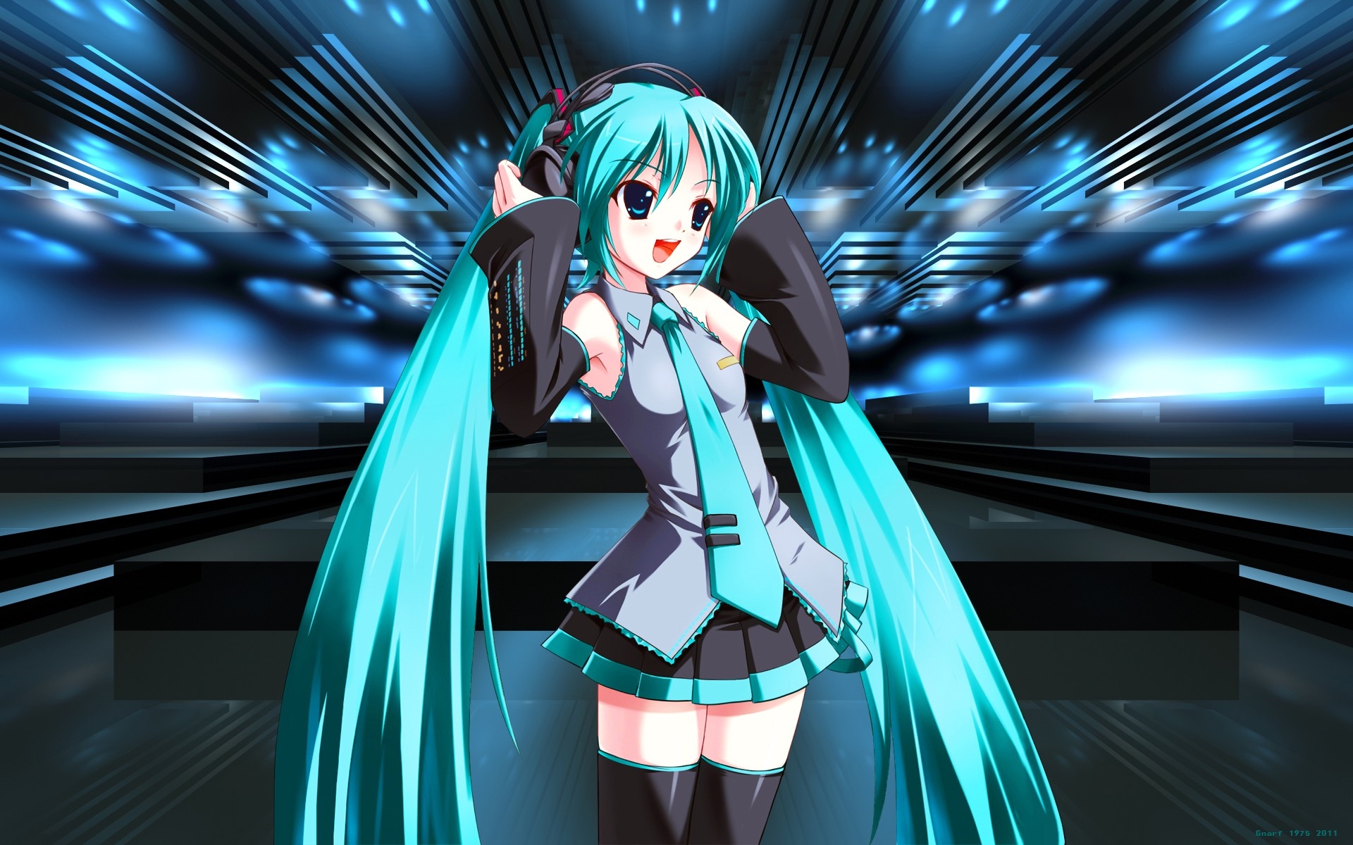Картинки Девушка, hatsune miku, певец, наушники, галстук фото и обои на рабочий стол