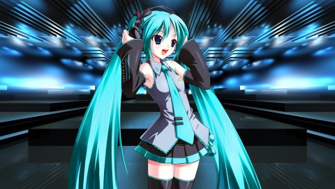 Девушка, hatsune miku, певец, наушники, галстук