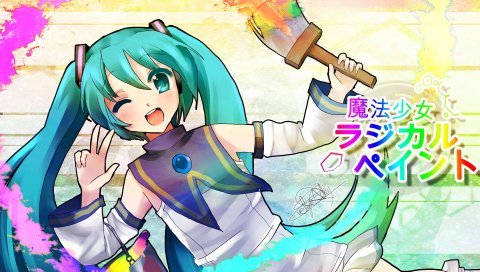 Девушки, hatsune miku, кисть, краска, улыбка