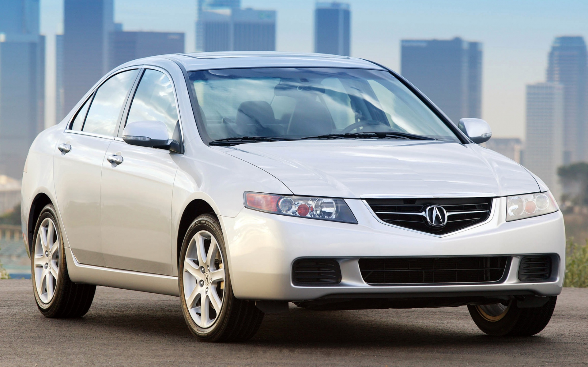 Картинки Acura tsx, 2003, белый, вид спереди, стиль, автомобили, здания, асфальт фото и обои на рабочий стол