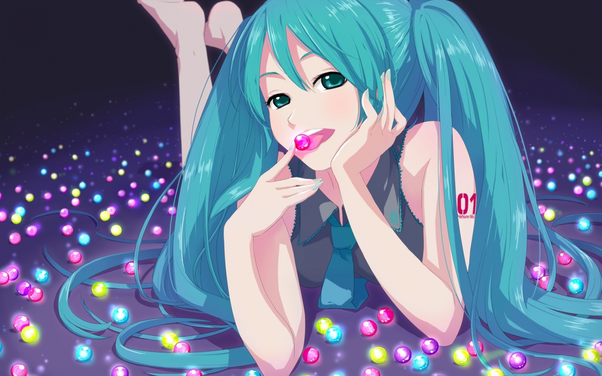Картинки Аниме, hatsune miku, девушка, шарики, осанка, улыбка фото и обои на рабочий стол