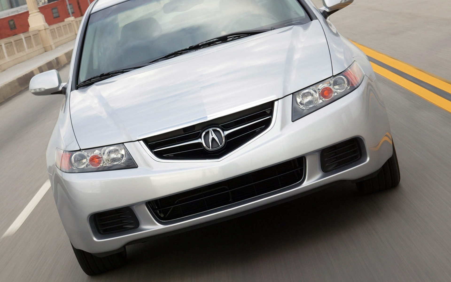 Картинки Acura, tsx, 2003, белый, вид спереди, стиль, автомобили, скорость, город, здания, асфальт фото и обои на рабочий стол
