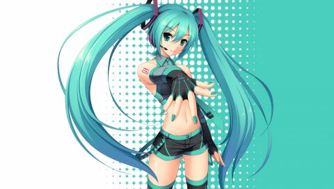 Девушка, hatsune miku, дорогая, улыбка, рука, наушники