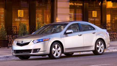 Acura, tsx, 2008, серебристый металлик, вид сбоку, стиль, автомобили, улица, здание, асфальт