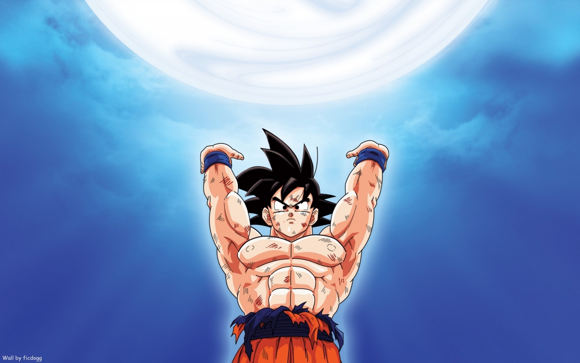 Картинки Мальчик, goku genkidama, брюнетка, мышцы, луна, сила фото и обои на рабочий стол