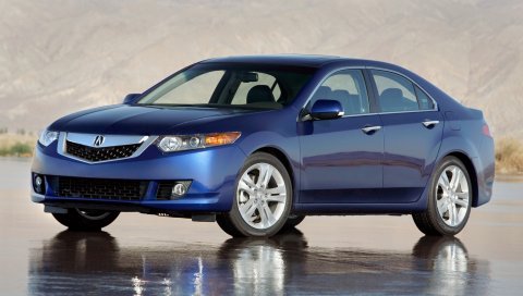Acura, tsx, v6, 2009, синий, вид сбоку, стиль, автомобили, мокрый асфальт, отражение, горы