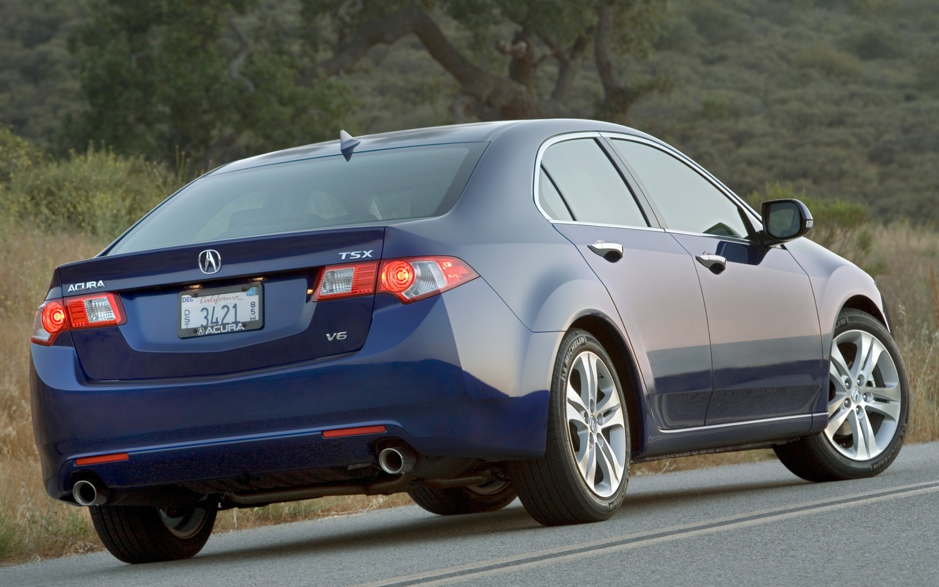 Картинки Acura, tsx, v6, 2009, синий, вид сзади, стиль, автомобили, природа, деревья, трава фото и обои на рабочий стол