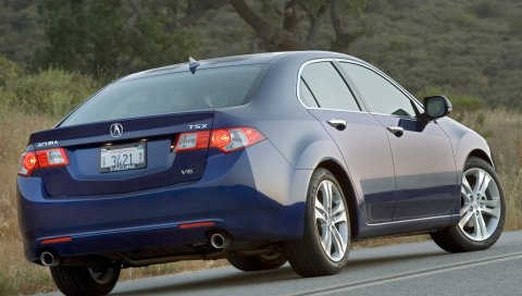 Acura, tsx, v6, 2009, синий, вид сзади, стиль, автомобили, природа, деревья, трава