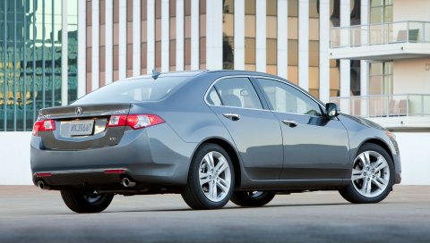 Acura, tsx, v6, 2009, серый, вид сбоку, стиль, автомобили, здание, отражение, асфальт