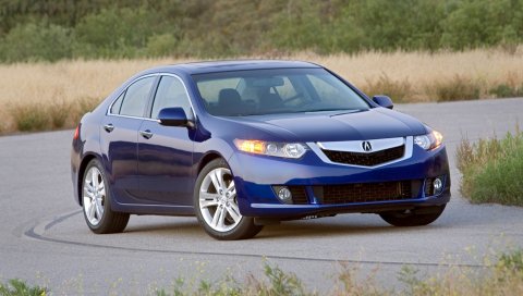 Acura, tsx, v6, 2009, синий, вид спереди, стиль, автомобили, природа, трава, деревья, кустарники, асфальт