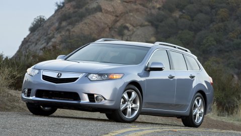 Acura, tsx, 2010, синий, вид спереди, стиль, автомобили, кустарники, скала, небо, асфальт