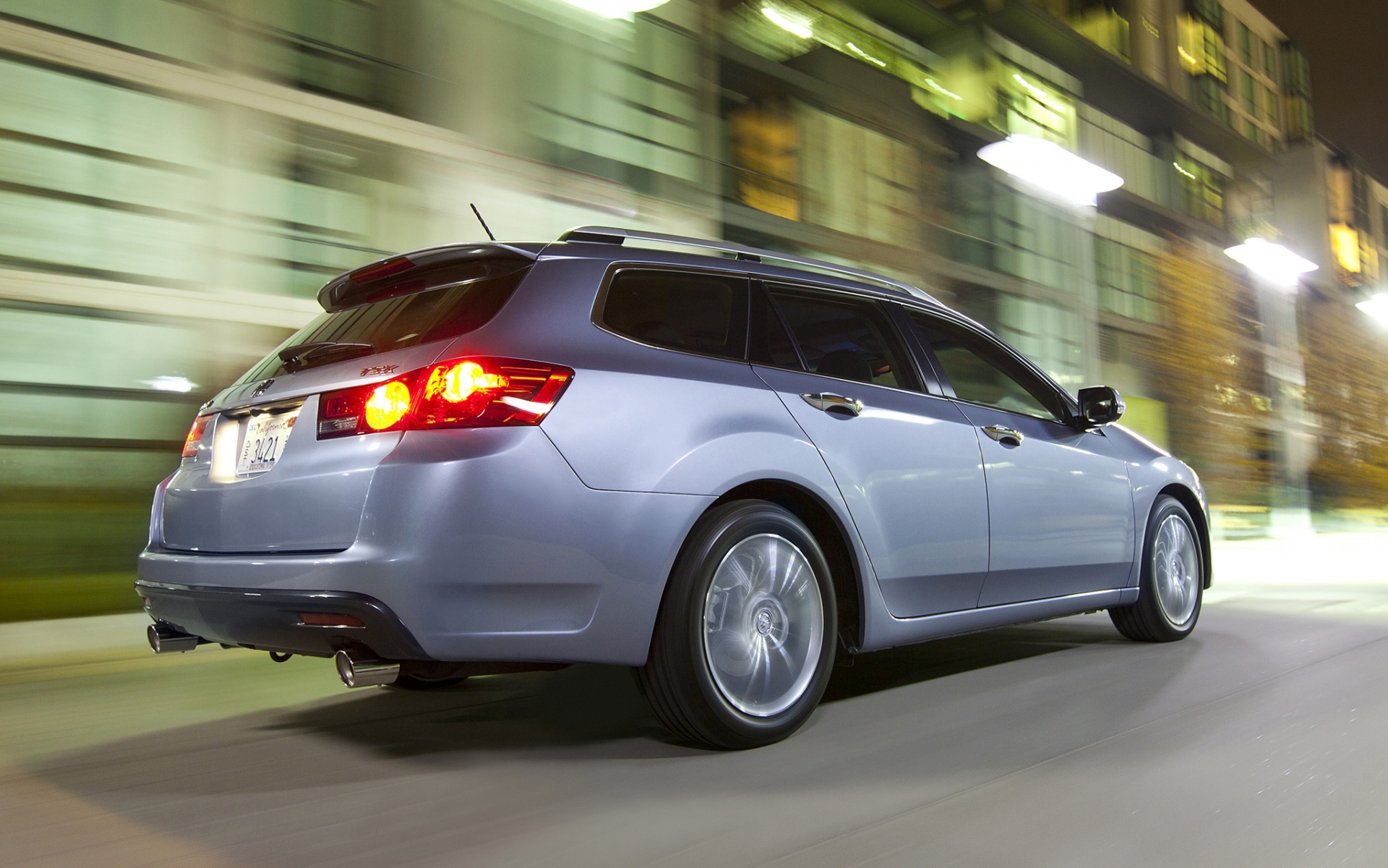 Картинки Acura, tsx, 2010, синий, вид сбоку, стиль, автомобили, город, улица, огни, скорость, асфальт фото и обои на рабочий стол