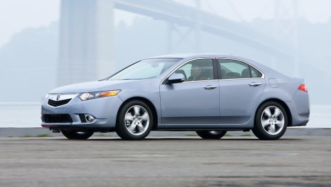 Acura, tsx, 2010, синий, вид сбоку, стиль, автомобили, скорость, туман, мост, асфальт