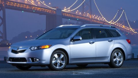 Acura, tsx, 2010, серебристый металлик, вид сбоку, стиль, автомобили, мосты, огни, асфальт