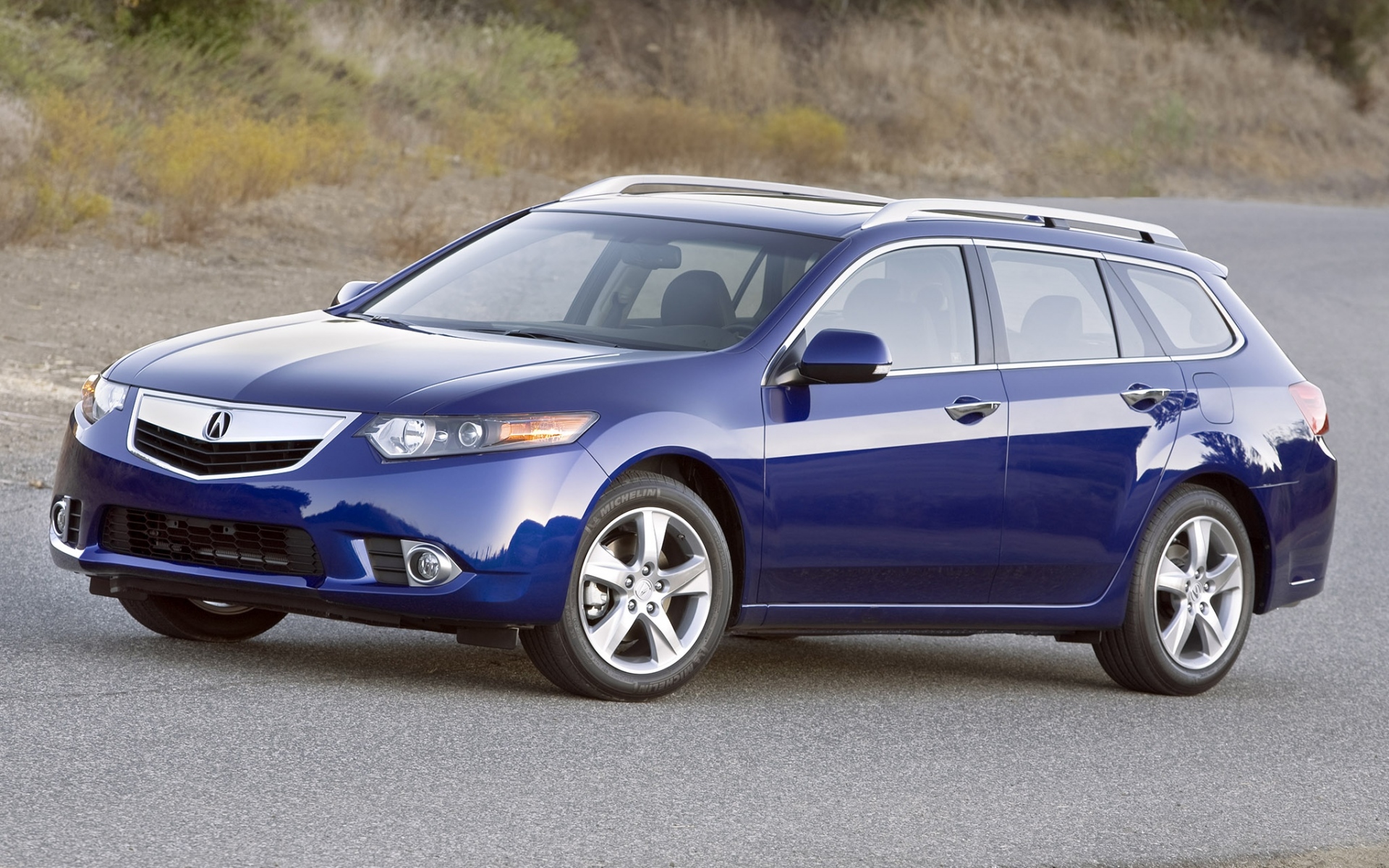 Картинки Acura, tsx, 2010, синий, вид сбоку, стиль, автомобили, природа, трава, асфальт фото и обои на рабочий стол