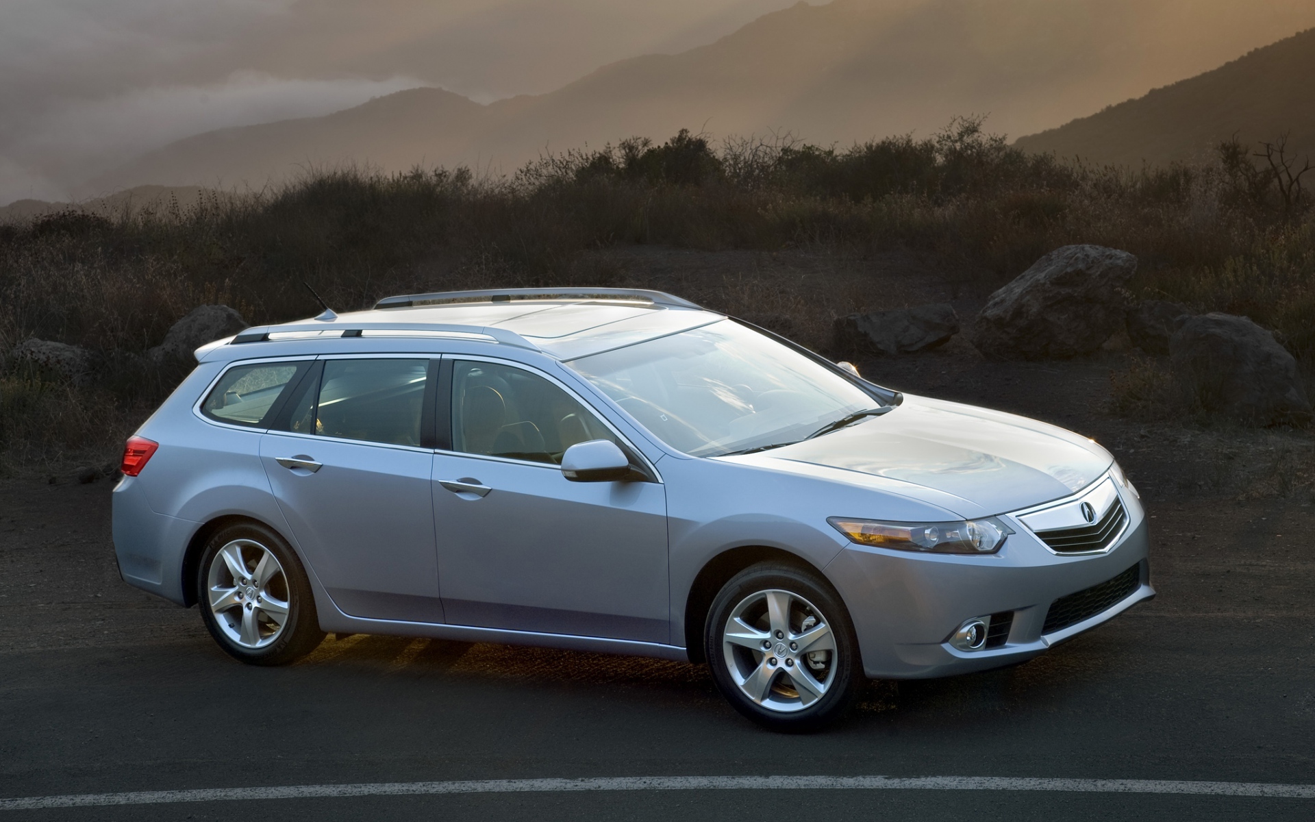 Картинки Acura, tsx, 2010, синий металлик, вид сверху, стиль, автомобили, природа, горы, лучи солнце фото и обои на рабочий стол