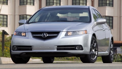 Acura, tl, серебристый металлик, вид спереди, стиль, автомобили, дом, трава, асфальт