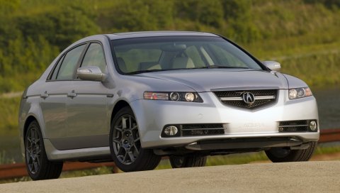 Acura, tl, 2007, серебристый металлик, вид спереди, стиль, автомобили, кустарники, трава, природа
