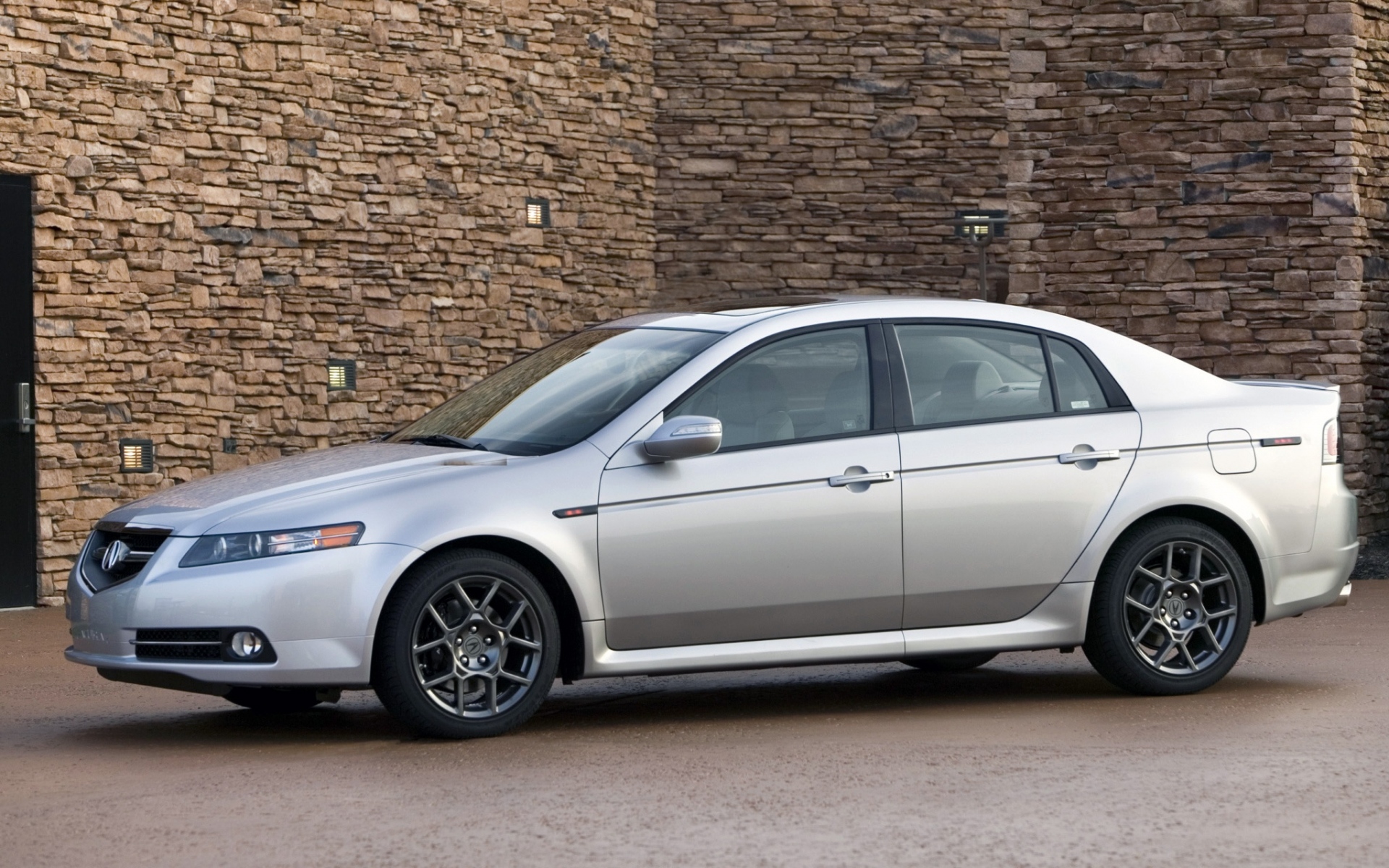 Картинки Acura, tl, 2007, серебристый металлик, вид сбоку, стиль, автомобили, здания, асфальт фото и обои на рабочий стол