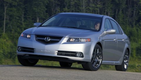 Acura, tl, 2007, серебристый металлик, вид спереди, стиль, автомобили, деревья, асфальт