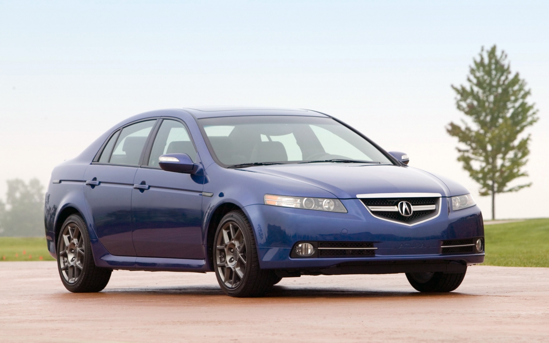 Картинки Acura, tl, 2007, синий, вид сбоку, стиль, автомобили, небо, природа, трава, дерево фото и обои на рабочий стол