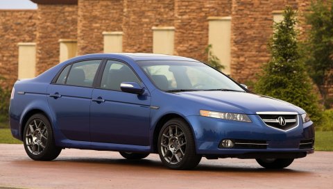 Acura, tl, 2007, синий, вид сбоку, стиль, автомобили, здания, кустарники